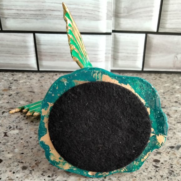 New Enameled Pewter Green Sitting Dragon Statue - Picture 9 of 9